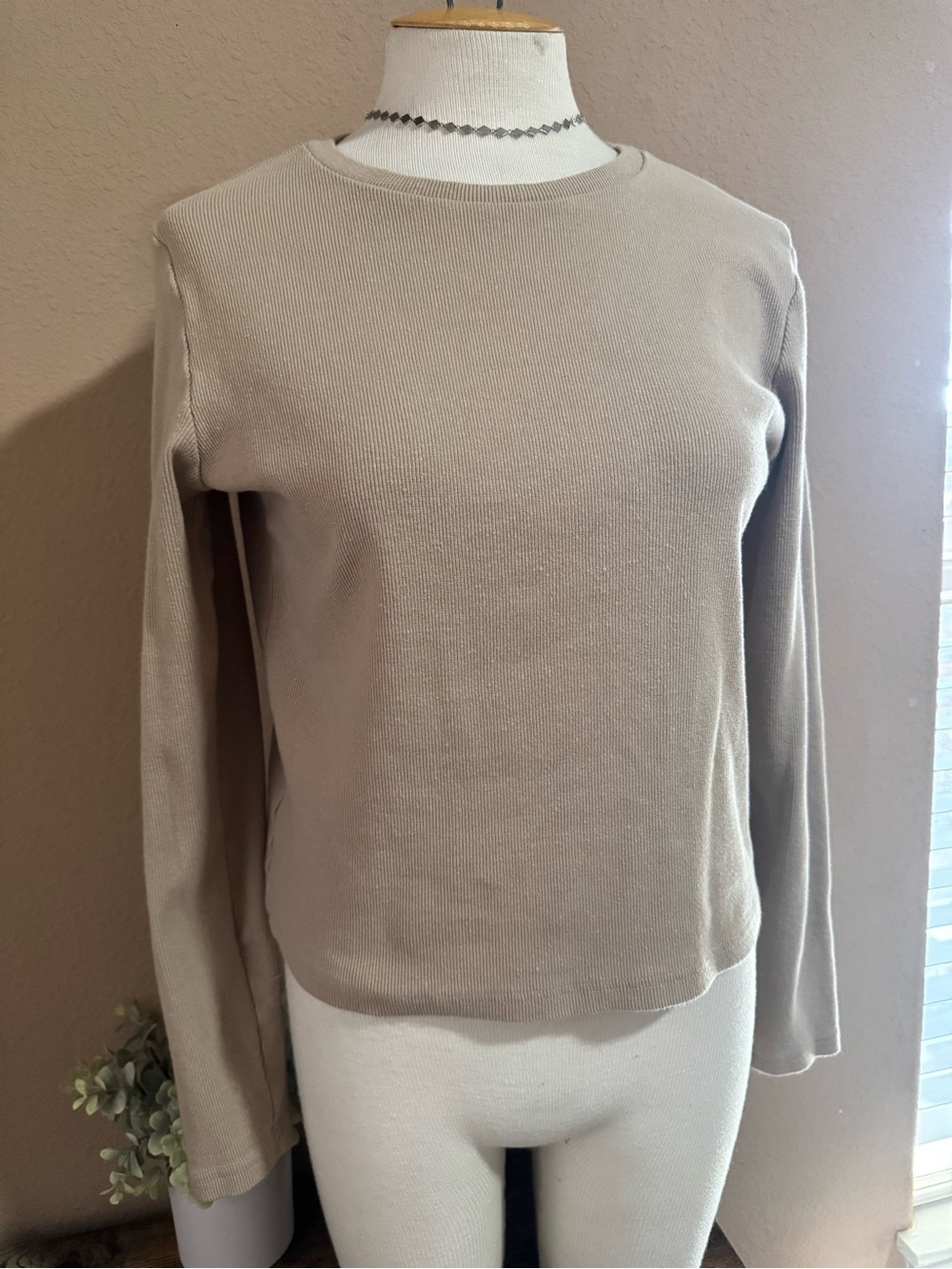GAP Long Sleeve Crewneck Top - Taupe